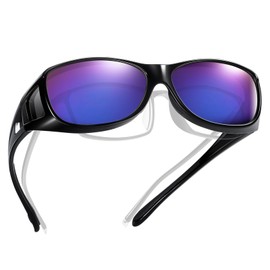 TINHAO Fit Over Glasses Wrap Around Sunglasses for Men Cycling Driving Fishing Polarized 100% UV Protection(Black,Blue)