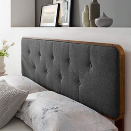 Collins Tufted Twin Fabric and Wood Headboard in Walnut Charcoal