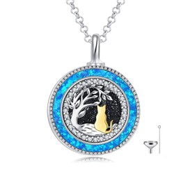 Cat Urn Necklace for Ashes 925 Sterling Silver Tree of Life Cremation Necklace for Ashes Cat Keepsake Memorial Jewelry Gifts for Women Cat Lovers