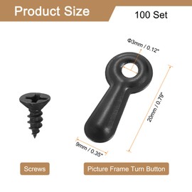 sourcing map 100Pcs Picture Frame Turn Button, Frame Backing Fasteners with 100Pcs Screws, Frame Hardware for Hanging Pictures Photos, Black