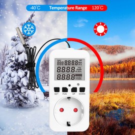 Digital Thermostat Plug Socket Reptile Temperature Controller Outlet Plug 230V 16A Heating Cooling Control for Incubator Brewing Incubator Greenhouse Terrarium Heat Mat