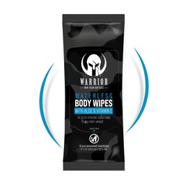 Warrior Waterless Body Wipes - Rinse-Free & Hypoallergenic Cleaning Wipes Enriched with Aloe, Calendula & Vitamin E - Alcohol-Free Unscented Large Size Wipes For Sensitive Skin & Bedridden Patients