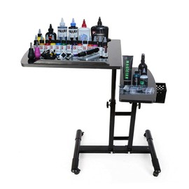 Tattoo WorkStation, Adjustable Large Tattoo Tray Rolling Mobile Work Station Stand Table Workstation, Portable Tattoo Display Stand, Double Countertops Hair Salon Tray