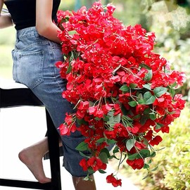 Pack of 20Pcs - Artificial Bougainvillea Flowers Silk Floral Stems Hanging Flower Vines for Wedding & Home Decoration, Table and Vase Decor - 30.5 inch (Red)