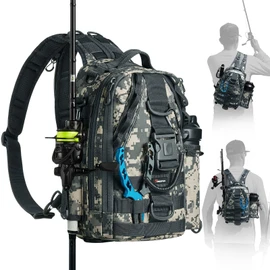 Piscifun Fishing Tackle Backpack with Rod & Gear Holder, Lightweight Outdoor Water-Resistant Fishing Shoulder Storage Bag