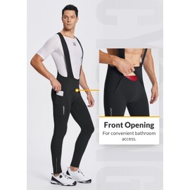 BALEAF Men's Winter Cycling Bib Pants 4D Padded Thermal Water Resistant Bike Tights Cold Weather Warm Pockets Black S