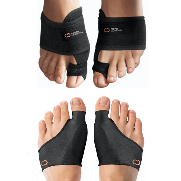Copper Compression Bunion Corrector And Bunion Relief Kit - 1 Pair of Bunion Cushions + 1 Pair of Bunion Splint Correctors Orthopedic Brace - Bunion Pads Sleeve for Women, Men Relief For Bunions, Feet