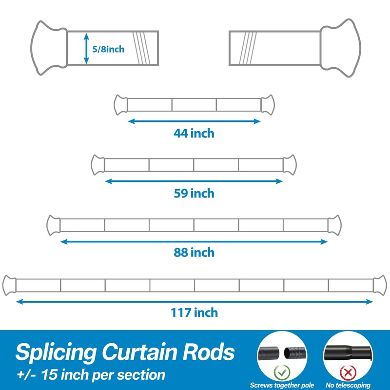 Curtain Rods for Windows 66 to 120 Inch, Small Matte