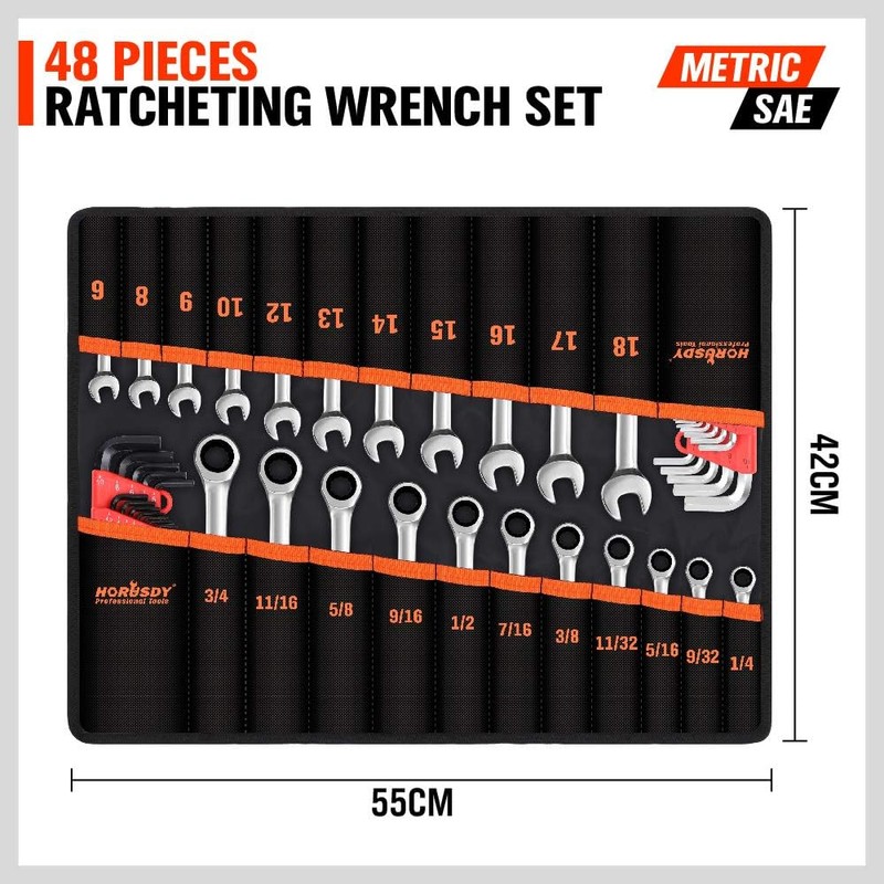 HORUSDY Ratcheting Wrench Set | 48-Piece | Cr-V Steel |