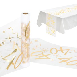 Birthday Table Decoration - 28 cm x 10 m Table Runner Gold, 40th Birthday Decoration for Women and Men, Gold Tulle Hot Stamped Table Flag Table Runner Roll for Anniversary Parties and Party Events