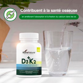 Vitamin D3 K2 Hochdosiert MK7 Bessere Aufnahme - 16 Monate - Stärkung von Knochen, Zähnen, Immunsystem und Vitalität – Vitamin K2 und Vitamin D, Vegetarisch, Ohne Gluten & Laktose Soria Natural