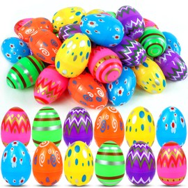 Lushiquea 36 PCS Plastic Easter Eggs Empty, Printed Bright Easter Eggs Fillable, 2.24'' Colorful Small Eggs Bulk for Easter Basket Stuffers Easter Gifts Party Favors Eggs Hunt