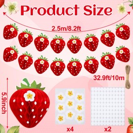 Humyoun 2 Pcs Berry First Birthday Decor, Strawberry Birthday Garland Banners (2 String x 6.5ft) 3D Tissue Paper Honeycomb Hanging Garland DIY Berry Banner for Baby Shower Strawberry Party Supplies