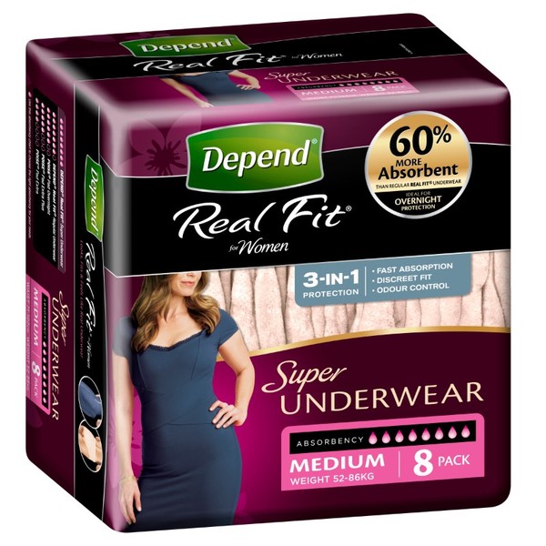 Depend Real Fit Super Underwear for Women Medium X 8 (Limit 4 per order)