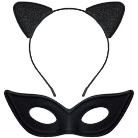 Cheerin Cheerin Black Cat Woman Mask and Ears - Glittered Kitty Ear Headband - Masquerade Mask - Cat Woman Accessories Costume