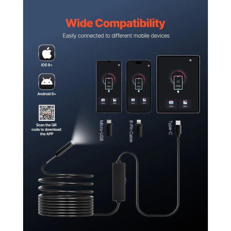 Industrial Endoscope Camera 5M Single Lens 1920P HD Android Compatible
