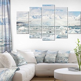 Design Art Vatnajokull Glacier in Iceland-Landscape Wall Art Canvas Print-60x32 5 Piece-PT11132-373, 60x32-5 Panels Diamond Shape