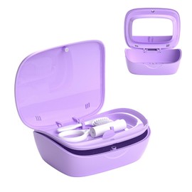 Retainer Case with Mirror & Vent Holes, Double-Layer Denture Organizer with Sturdy ABS, Soft Silicone Liner, and Magnetic Lid (Purple)