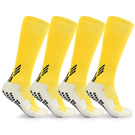 2-Pairs Kids Socks, Anti Slip Athletic Sock - Youth Boys Girls Football Sports Grip Soccer Socks for Age 7-12 (AU, Numeric, 3, 6, Regular, Regular, Yellow)