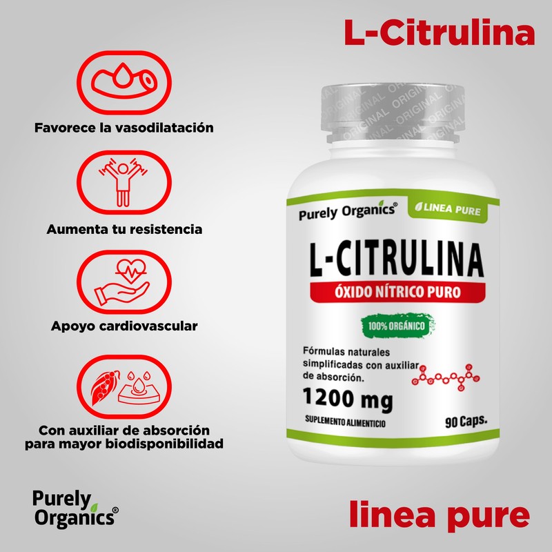 Precursor de óxido nítrico puro, vasodilatador natural. L Citrulina 1200