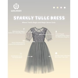 Sequin Tulle Party Dress for Girls Kids & Teens Princess Pageant Sundress，Grey,14Y