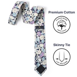 Mens Floral Tie | Cotton Printed Skinny Necktie for Wedding | Spring & Summer - Hawaiian Floral