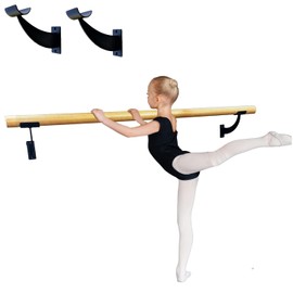 Ballet Barre One Solid Bar Premium 5 FT Long 2.0” Diameter + Open Brackets Wall Mounted Black Set | for Kids and Adults, Home/Studio Ballet Bar Wood Barre, Dance Bar, Stretch Bar, Dancing/Stretching