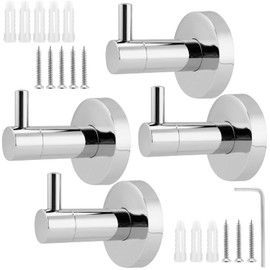 MUKLEI 4 PCS Bathroom Hooks, Heavy Duty Towel Hooks, Door/Wall Mounted Towel Holder with Mounting Screws, Door Hooks for Bathroom, Bedroom, Kitchen, Silver