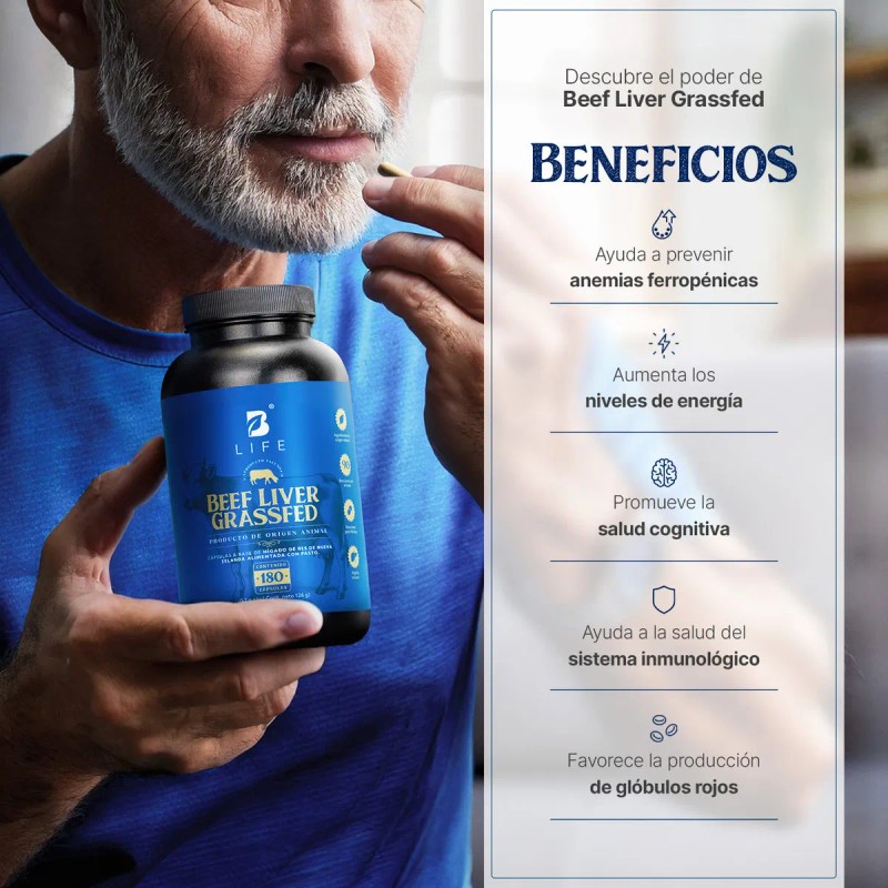 Hígado Vacuno De Res 180 Cápsulas 1400 Mg. B Life