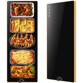 Electric Warming Tray（Extra Long 47”x12”），Food Warmer with Thermostat and Full Surface Heating，Food Warming Mat with 2 Temperature Modes for Parties Buffet，Gatherings，Gold Edge Warming Mat for Food