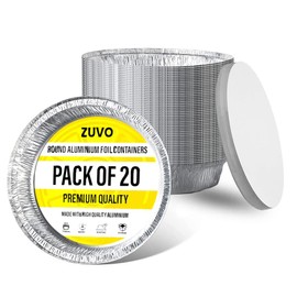 Zuvo Round Aluminium Containers – Pack of 20 Foil Flan Cases with Paper Lids - Foil Baking Trays