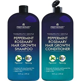 First Botany, Peppermint Romero - Champú y acondicionador contra la caída del cabello y champú para el crecimiento del cabello, hidratante diario, des