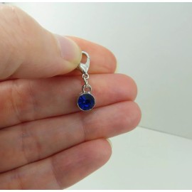 Pemby Studio SEPTEMBER Birthstone Crystal Charm Zipper Pull Keychain Add On Clip Silver Tone