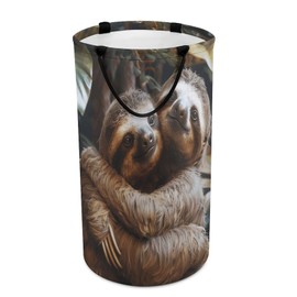 Large Laundry Basket Two Sloths Hugging Dirty Clothes Hamper Collapsible Waterproof Laundry Hamper with Handles Freestanding Toy Blanket Storage Basket for Bedroom Bathroom