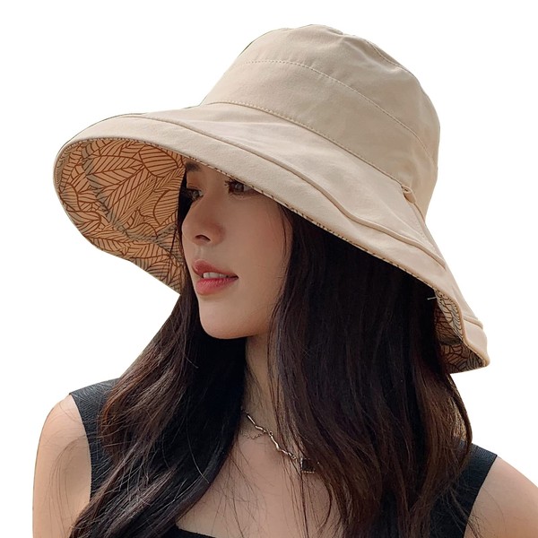 Hat, Double Sided, UV Protection, Bucket Hat, Women's, Leaf Pattern,