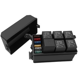 Weasch 12V Fuse Relay Box, 6 Relays and 6 ATC/ATO Blade Fuses, 5Pin 4Pin Relay Box Block Kit, for Cars Truck Marine Boat Jeep (1)