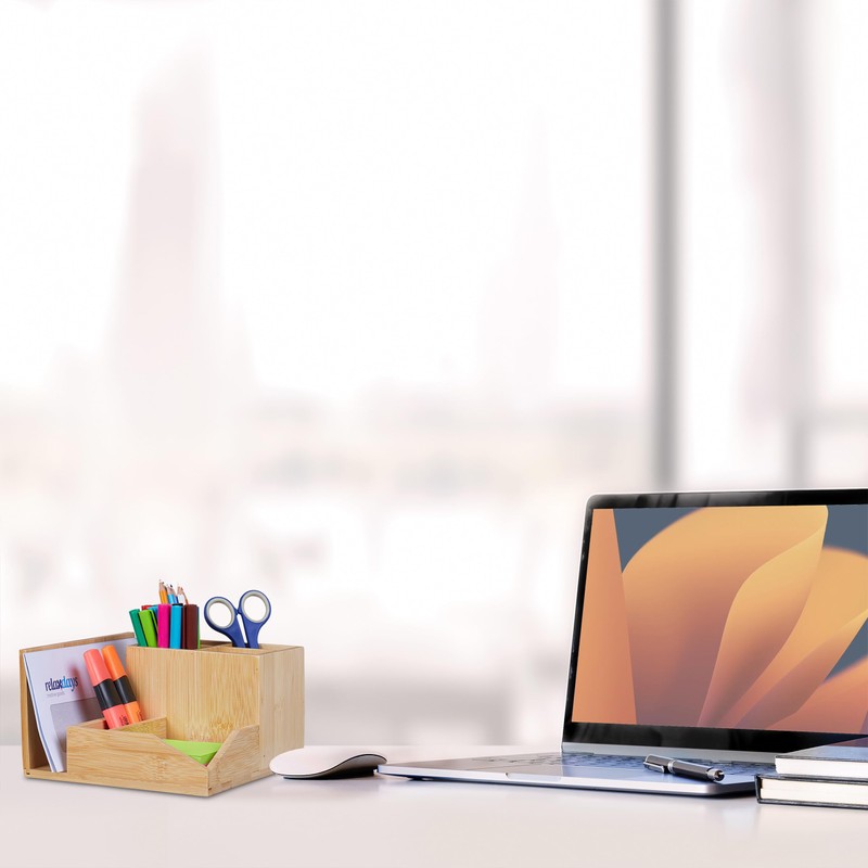 Relaxdays Bamboo Desk Organiser, 7 Compartments, for Pens, Documents, 11