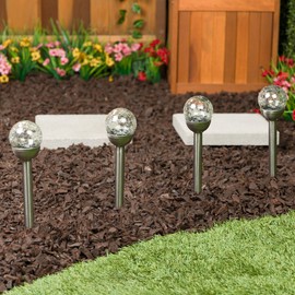 Alpine Corporation 15" H Outdoor Solar Glass Ball Pathway Lights with Color Changing LEDs, Silver - Set of 4