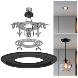 AKEETO 5 & 6 Inch Recessed Can Light Conversion Kit, Upgrade to Stylish Pendant & Hanging Light, Ceiling Fan Compatible, Includes 8-Inch 3D Ceiling Medallion (Matte Black Finish, 1-Pack)