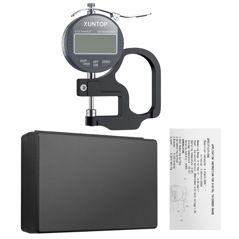 XUNTOP Digital Thickness Gauge Measuring Range 0-12.7 mm Electronic Micrometer