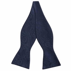 Bowties.jp Paisley Botanical Pattern Hand Tied Silk Bow Tie Bow Tie, navy