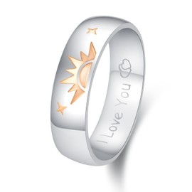 LAVUMO Promise Rings for Couples Sun and Moon I Love You Matching Wedding Bands for him and her Stainless Steel Comfort Fit with Gift Box (Couples 1 pair Sun and Moon, Men 9 & Women 8)