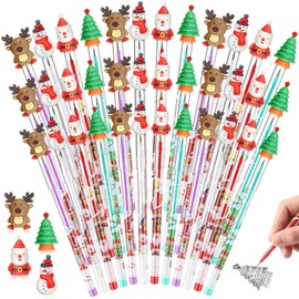 Zonon Christmas Pencils Christmas Multi Point Stackable Push Pencil with Christmas Santa Claus, Christmas Tree, Snowman, Elk for Kids Classroom Rewards, Christmas Favors Prize Stuffers (48 Pieces)
