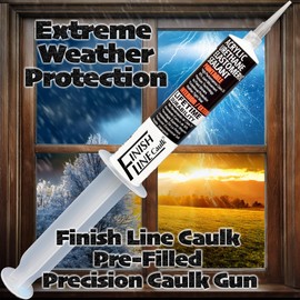 Finish Line Caulk – Acrylic Urethane Elastomeric Sealant – Pre-Filled Precision Caulk Gun – White – 1 oz Tube – Flexible & Durable Sealant for Trim, Baseboards, and Small Cracks