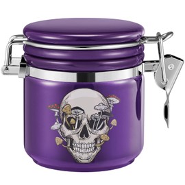 Mushroom Skull Stash Jar Half Oz (250ml), Odor Smell Proof Jar Airtight Container Keep Herbs Fresh Storage, Mushroom Skull Bowl Bottle Holder - Goth Skull Decor Gothic Mushroom Skull Gifts - Purple