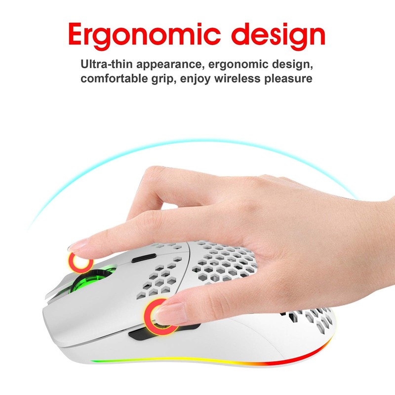 T66 Wireless Gaming Mouse, 2,4 G Honeycomb Hollow Design Photoelektrische