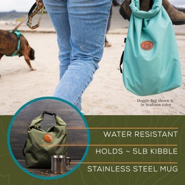Wilderdog Doggie Bag - Water Resistant, Portable Kibble Carrier & Stainless Steel Mug - Sienna