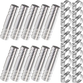 MSAEIQUN Stainless Steel 1/2" Barb Splicer Mender Round Union Coupler Hose Fitting with Stainless Steel Pipe Clamps for Water/Fuel/Air (Pack of 10)