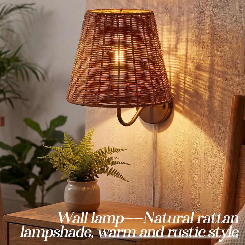 Kittmip 1 Pack Natural Rattan Spider Boho Lamp Shade Handwoven