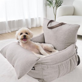 furMe Classic Pet Car Seat and Travel Bed - Foldable Oatmeal Pet Bed with Top Holders and Pockets, Pet Car Seat with Removable and Washable Cover